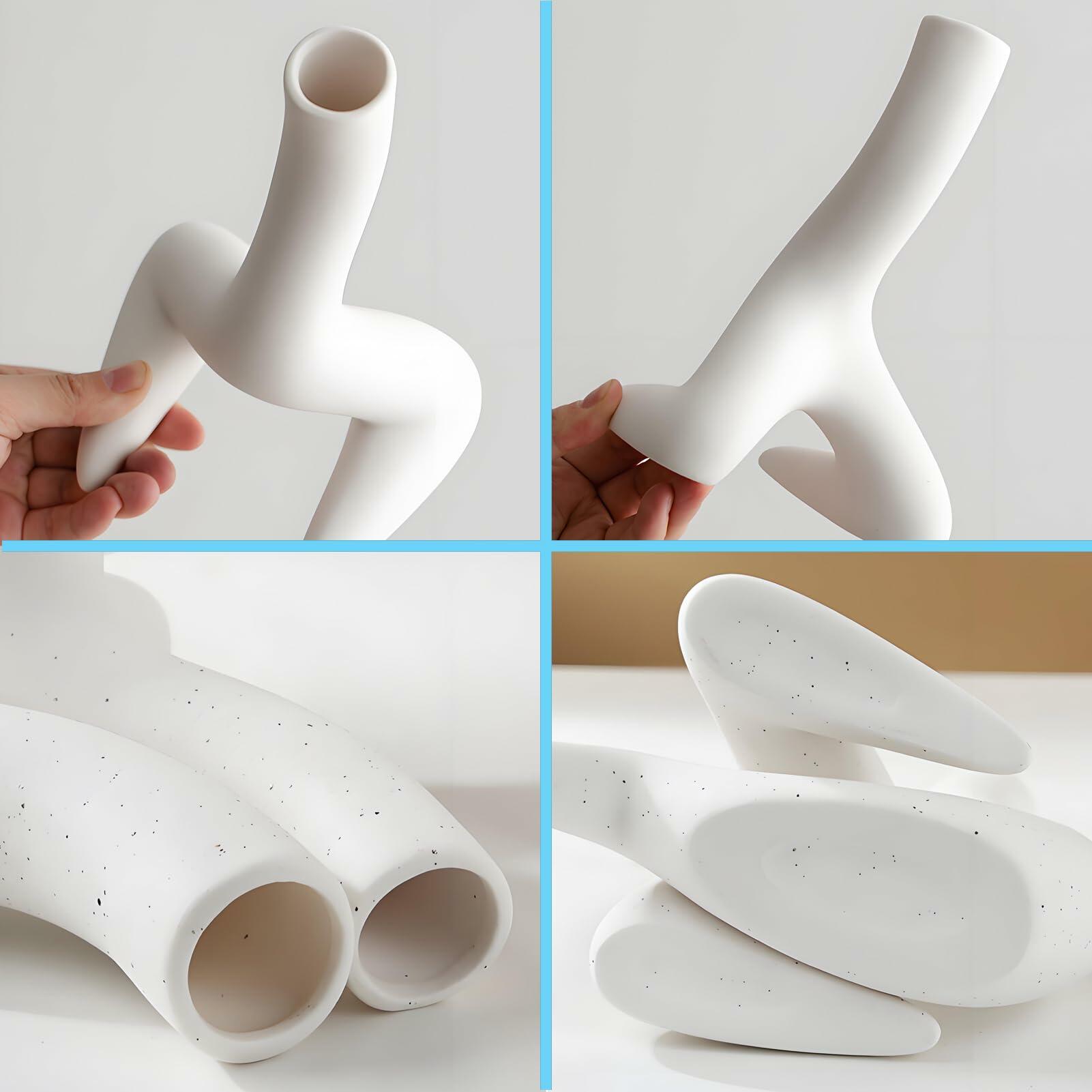 T9TDCS White Ceramic Vase Set of 2 Modern Nordic Boho Home Decor