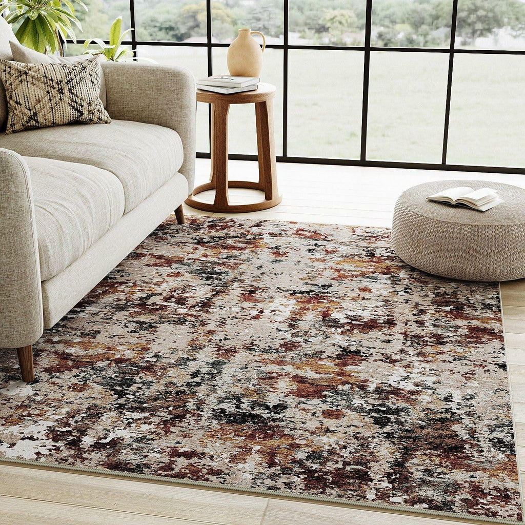 PureCozy 3x5 Taupe Vintage Floral Washable Low Pile Area Rug Classic