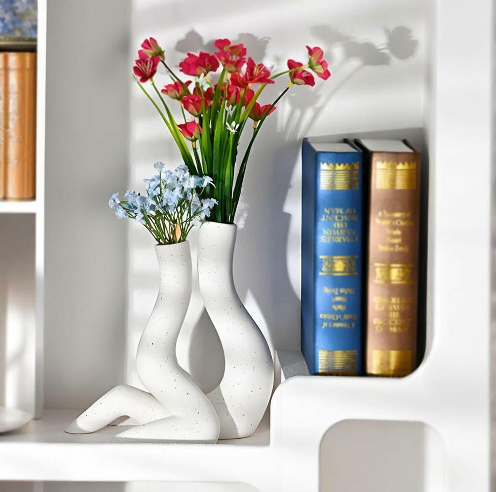 T9TDCS White Ceramic Vase Set of 2 Modern Nordic Boho Home Decor