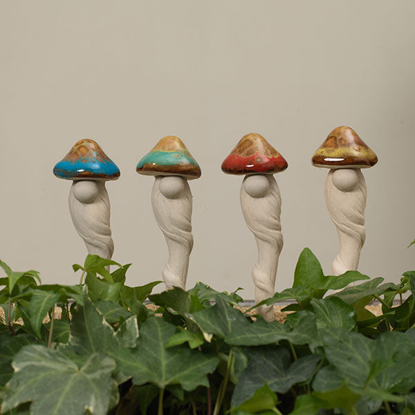 Stoneware Mushroom  Plant Stake -