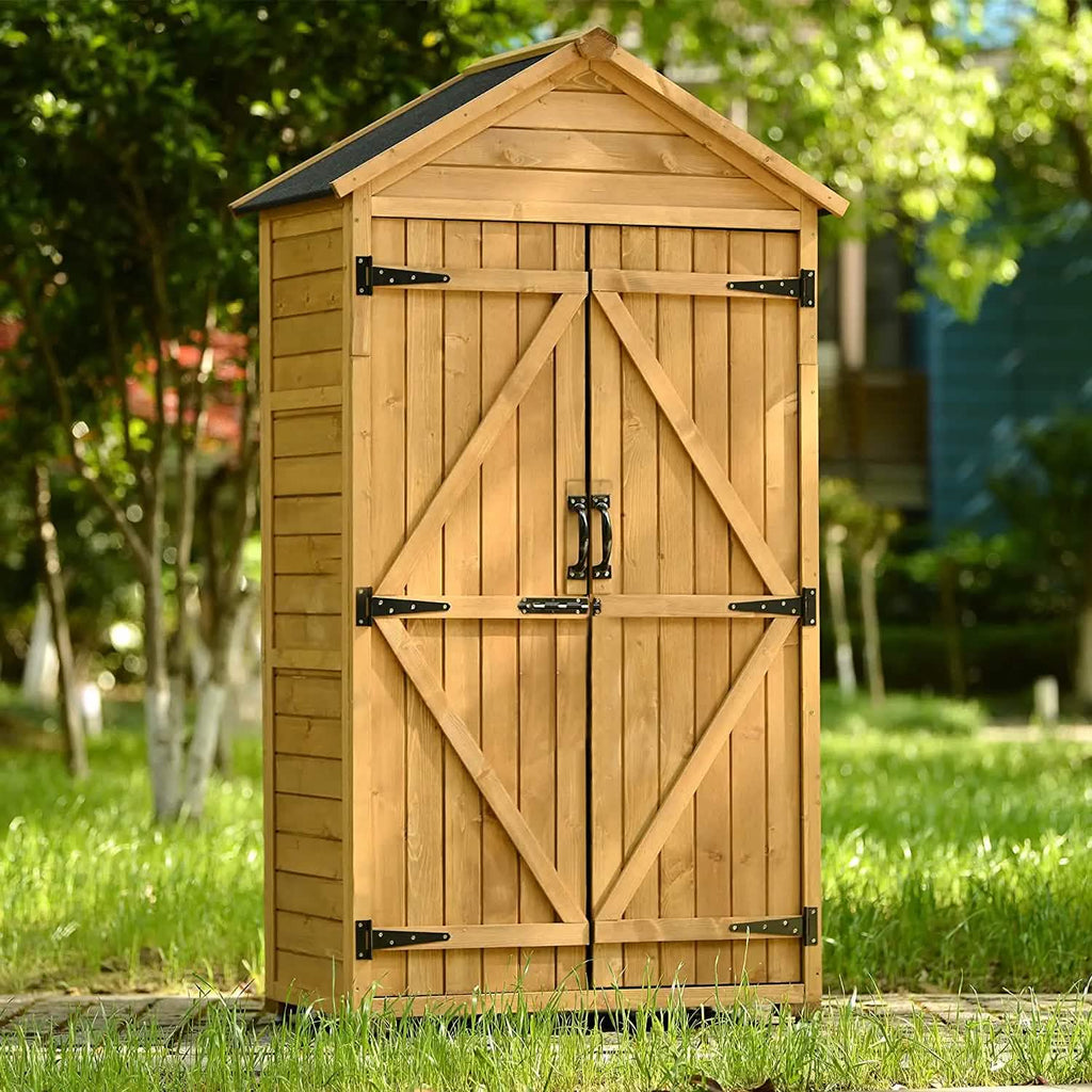 Outdoor Wood Tilt Storage Shed Tool Organizer with Waterproof Asphalt Roof