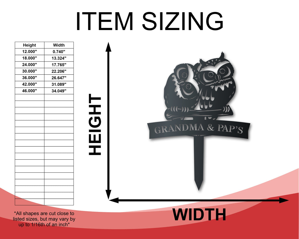 Custom Metal Owl Couple Garden Stake Art - Metal Garden Sign - 14 Color Options