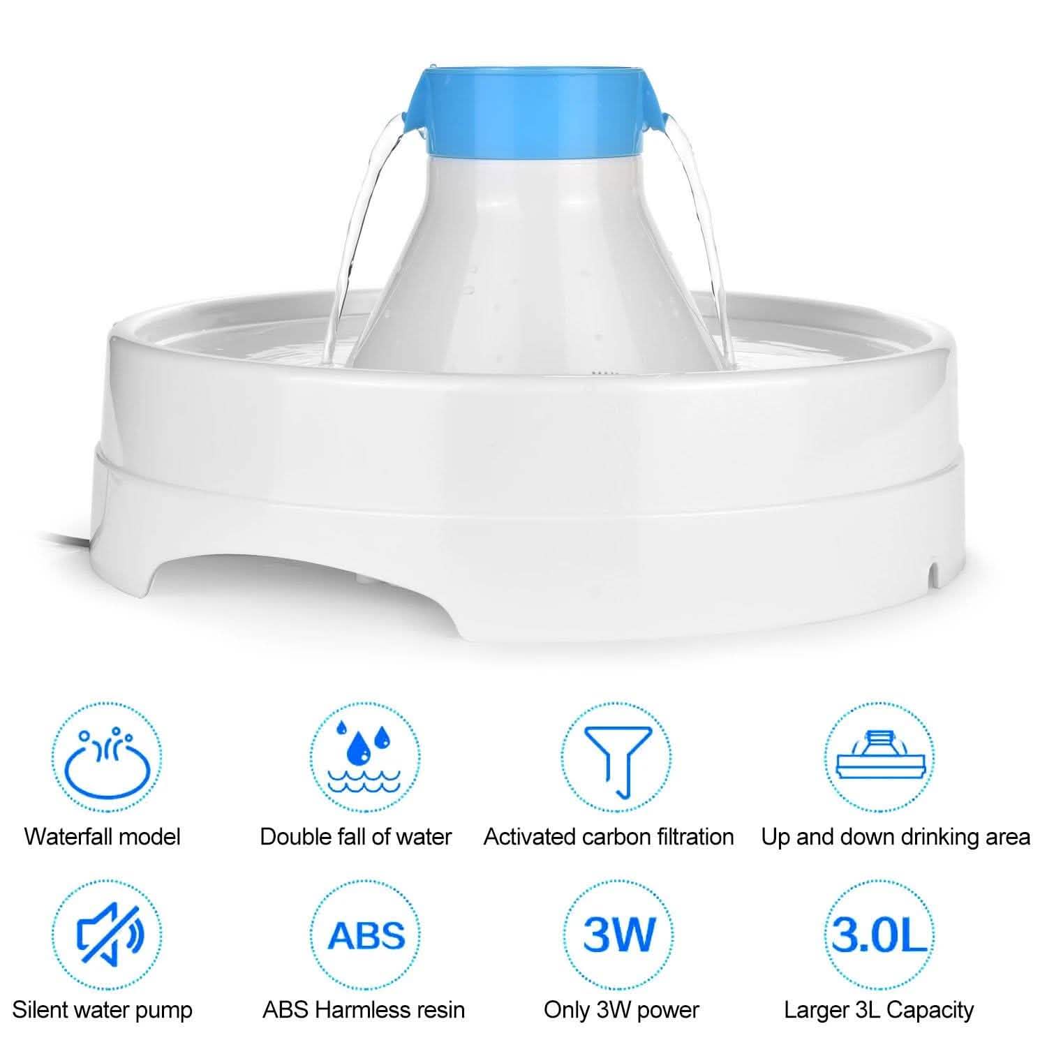 Ownpets® Pets Drinking Fountain Active Oxygen Cycle Two Drinking Area 3L