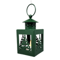 B/O Lighted Metal Holiday Lantern with LED Tealight - Green