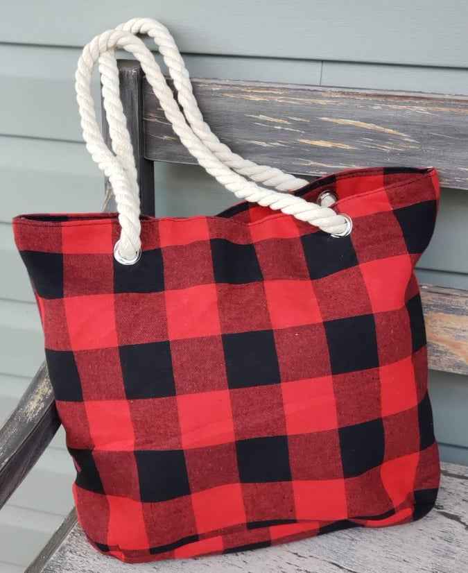 Plaid Rope Handle Tote Bag