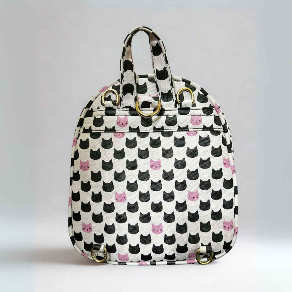 Pink and Black Cat Print Convertible Mini Backpack