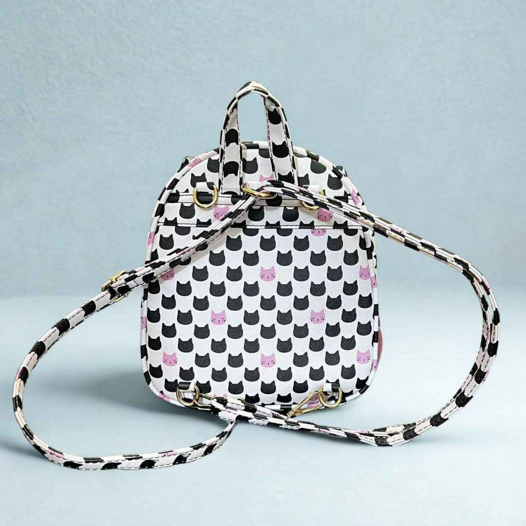 Pink and Black Cat Print Convertible Mini Backpack