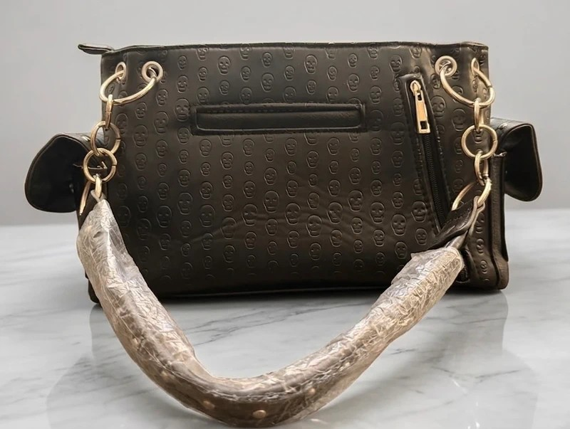 Skull Rose Embroidery Embossed Studded Shoulder Bag