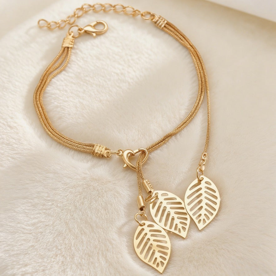 Elegant Hollow Leaf Pendant Bracelet
