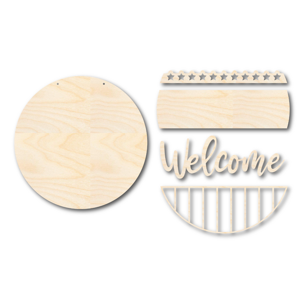 Unfinished Wood Patriotic Welcome Door Sign Kit | Wood Craft Cutouts | 1/4" Thick |
