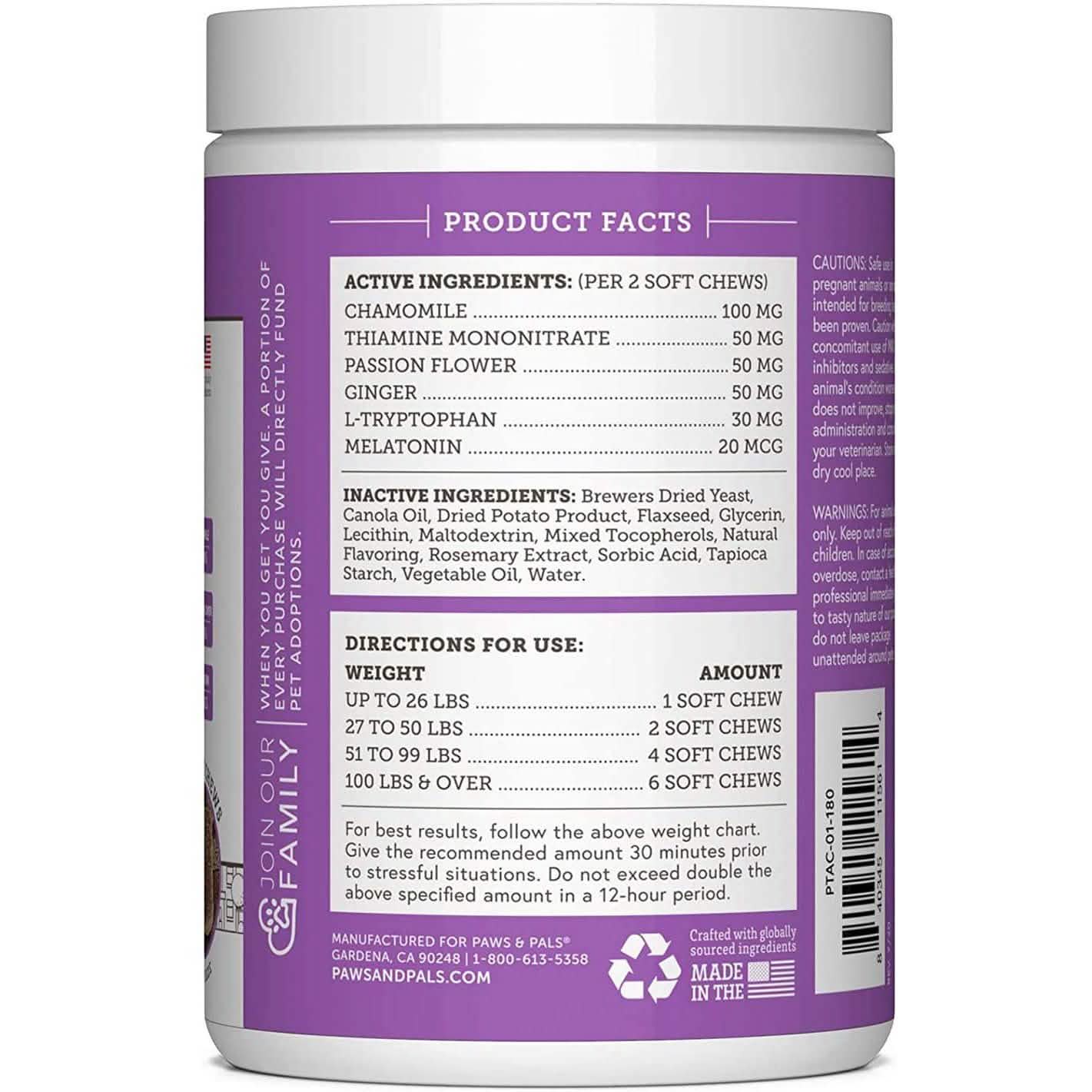Paws & Pals Dog Calming Treats - Pet Anti Anxiety Supplement
