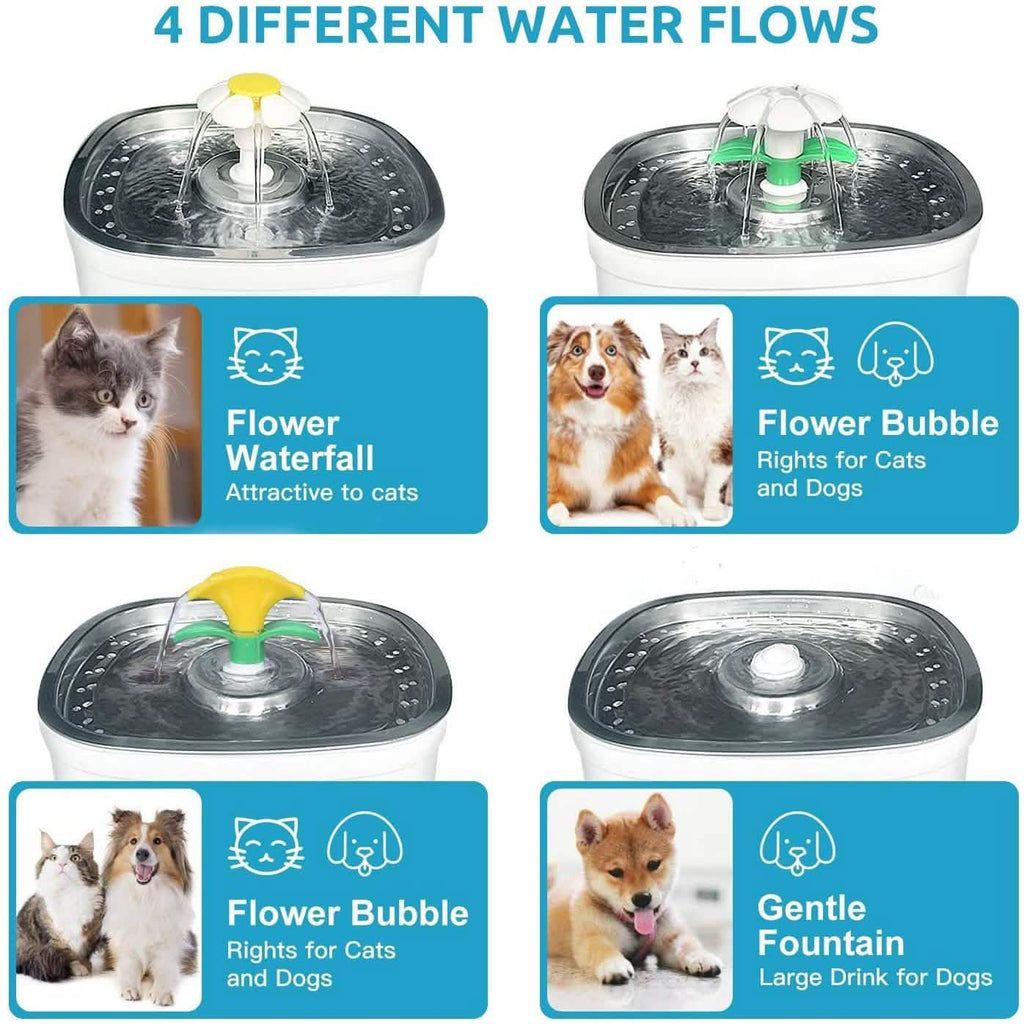 Pet Water Dispenser Fountain Cat Dog LED Light Drinking 2 Spray Heads