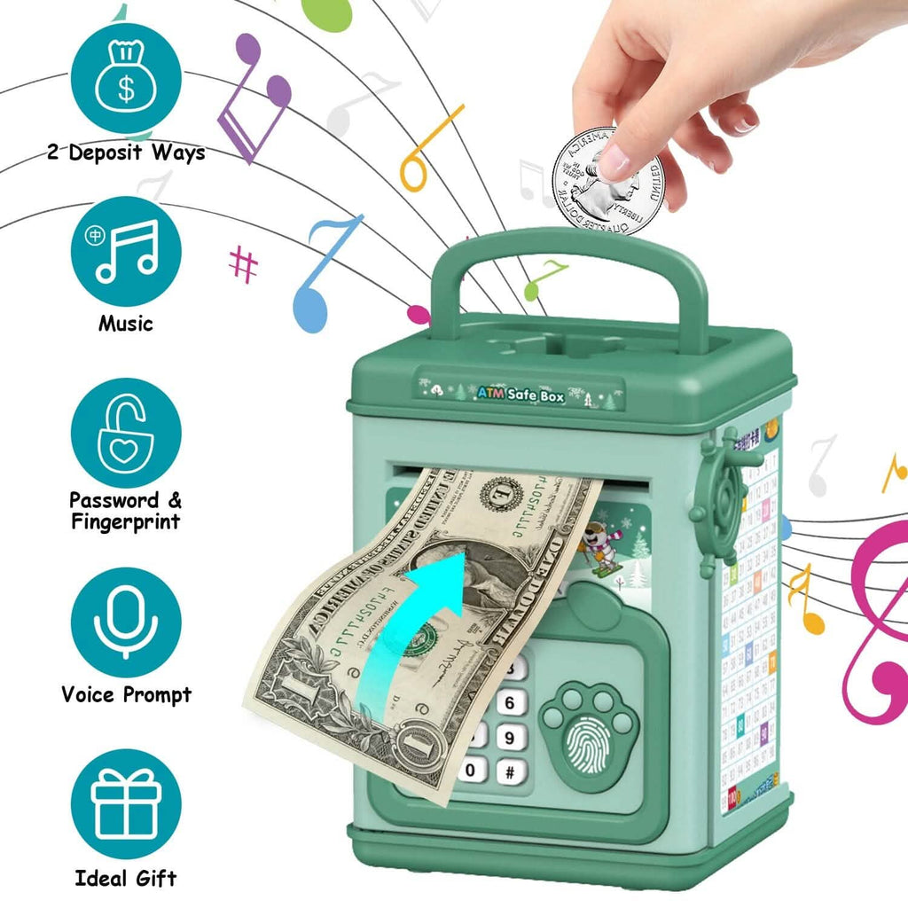 Piggy Bank Toy Cash Coin Money Saving Box with Password, Fingerprint Voice Prompt for 3+ Years Gold