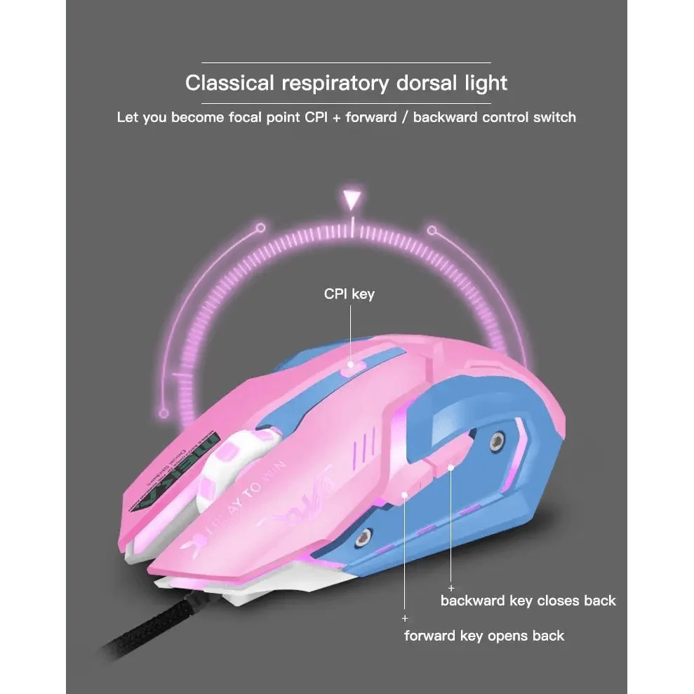 Pink Wired Gaming Mouse Girl Mouse 6 Buttons 3200 DPI USB Computer Mice Gamer Mouse For PC