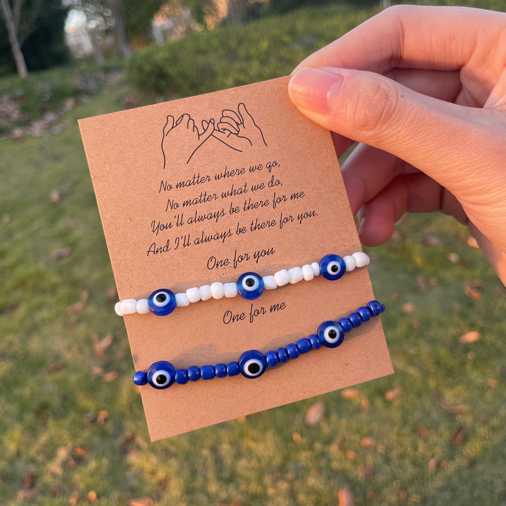 Pinky Promise Blue Bracelet Sets Colorful Crystal Bead Rope Chain Lucky Couple Bracelets Colorful Eye Bracelets Handmade Braided Rope Bracelets For Women Friendship Charm Jewelry