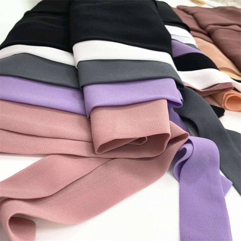 Plain Colorful Soft Lightweight Chiffon Elegant Hijab Scarf With Bandage Non-Slip Chiffon Echarpe Elegant Breathable Islam Long Hijabs Headband Fashion Turban Headwrap For Women