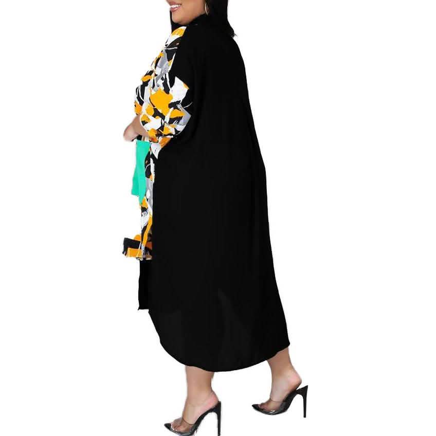 Plus Size Dress Color Block Loose Shirt Dress