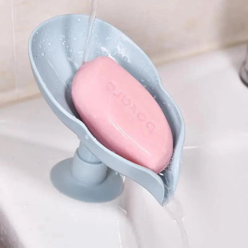 Portable Soap Dish Leaf Shape Soap Holder Leaf Shaped Soap Box Soap Dish For Bathroom Suction Cup Bathroom Storage For Soap Soap Dishes Sponge Container with Suction Cup Leaf Shape Self Draining for Bathroom Kitchen Sink