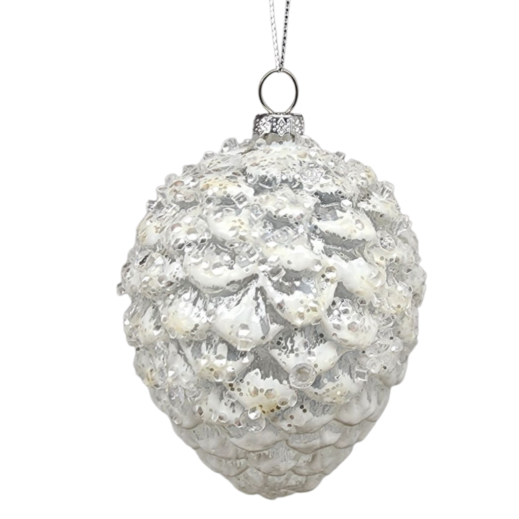 Glass Frosted Pinecone Ornament -