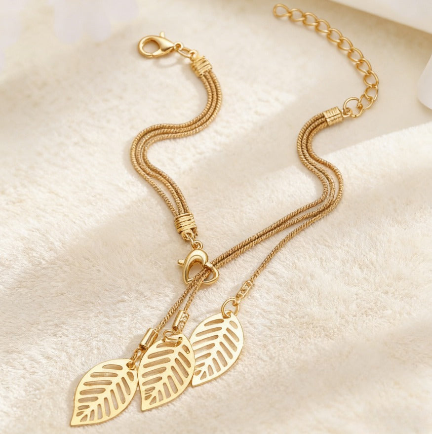 Elegant Hollow Leaf Pendant Bracelet
