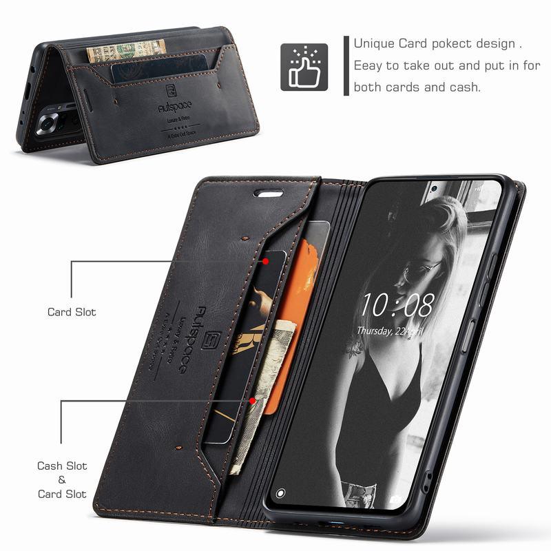 Premium Leather PU Flip Case Magnetic Flip Case Card Slot Silicone Bumper Protective Case For Xiaomi Redmi Note 10 Case Flip Matte Leather Cover For Redmi Note 10 s Por Max 10s Case Luxury Wallet Strong Magnetic Cover
