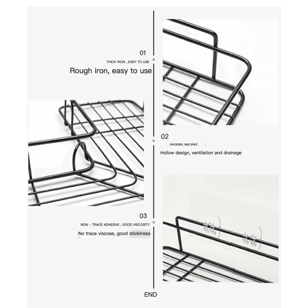 Premium Quality Bathroom Kitchen Punch Corner Frame Shower Shelf Wrought Iron Shampoo Storage Rack Holder with Suction Cup Bathroom Accessories