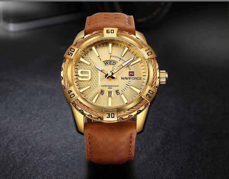 Men's Waterproof Leaghter Watch With Day, Date and Fluorescent Hands Perfect Gift For Your Man