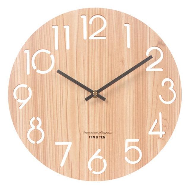 Wooden 3D Wall Clock Modern Design Nordic Brief Living Room Decoration Wooden Round Wall Clock Vintage Rustic Clock for Kitchen Bedroom Office Home Silent & Non-Ticking Large Numbers Kitchen Clock Art Hollow Wall Watch Home Decor 12 inch