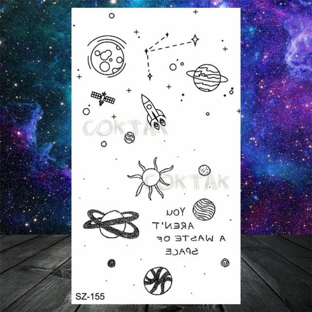 Realistic Small Planets Temporary Tattoos Arm Waterpoof Black Sticker Space Planets For Girls And Boys