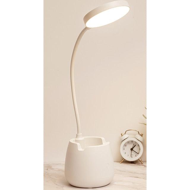 LED Table Lamp With Pen Holder Touch Dimmable Flexo Desk Lamp USB Rechargeable Eye Protection Bedside Learning Reading Lamp Decorative Table Lamp Cute Study Lamps for Bedroom Décor