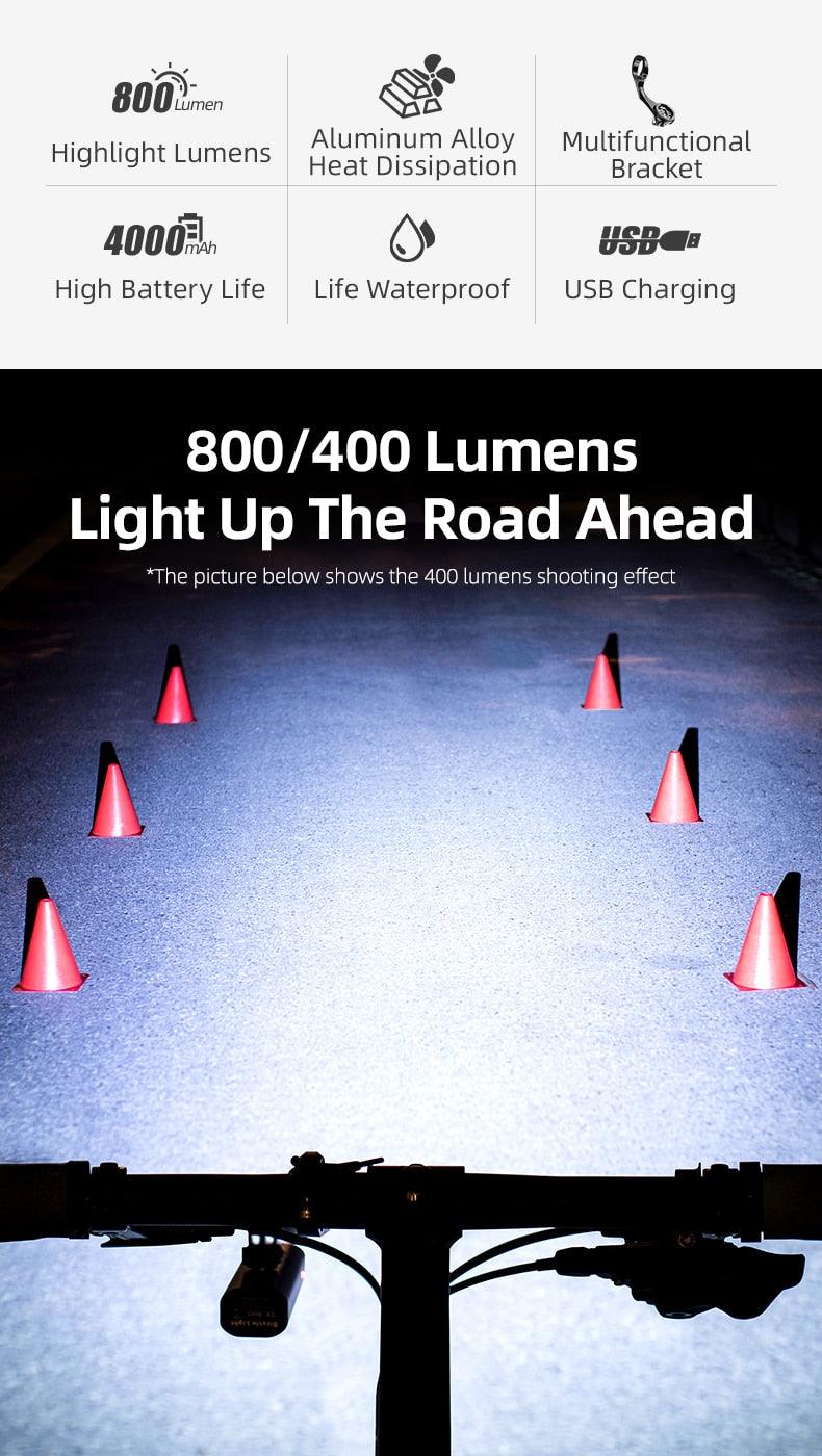Bike Light Front Lamp USB Rechargeable LED 4800mAh Bicycle Light Waterproof Bicycle Light Set USB  Rechargeable Super Bright Bike Headlight For Night Riding Bracket 1000LM