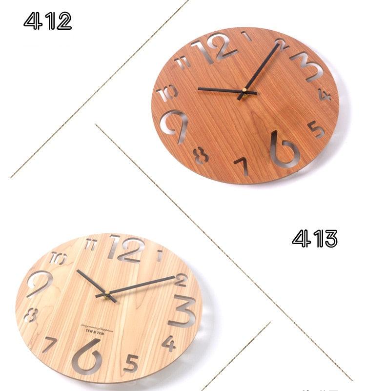 Wooden 3D Wall Clock Modern Design Nordic Brief Living Room Decoration Wooden Round Wall Clock Vintage Rustic Clock for Kitchen Bedroom Office Home Silent & Non-Ticking Large Numbers Kitchen Clock Art Hollow Wall Watch Home Decor 12 inch