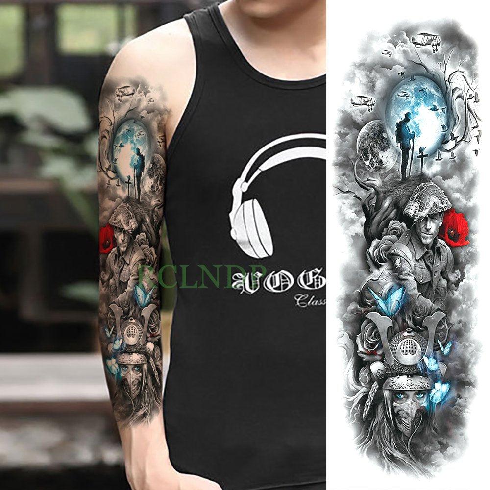Extra Large Full Arm Leg Body Hand Waterproof Fake Tattoo Stickers Temporary Realistic Black Modern Mens Tattoo
