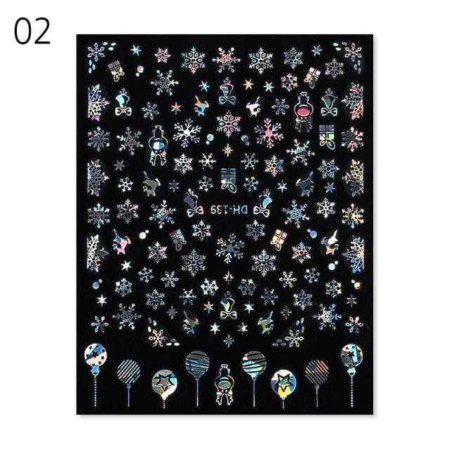 Sliver Bronzing 3D Christmas Nail Art Decoration Sticker Sparkly White Colorful Glitter Geometry Snowflake Winter Slider Foil  Christmas Snowflake Bronzing Christmas Slider Nail Art 3D Decals Decoration Decals Snowflakes Elk Bear Christmas Xmas Stickers