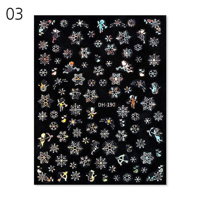 Sliver Bronzing 3D Christmas Nail Art Decoration Sticker Sparkly White Colorful Glitter Geometry Snowflake Winter Slider Foil  Christmas Snowflake Bronzing Christmas Slider Nail Art 3D Decals Decoration Decals Snowflakes Elk Bear Christmas Xmas Stickers