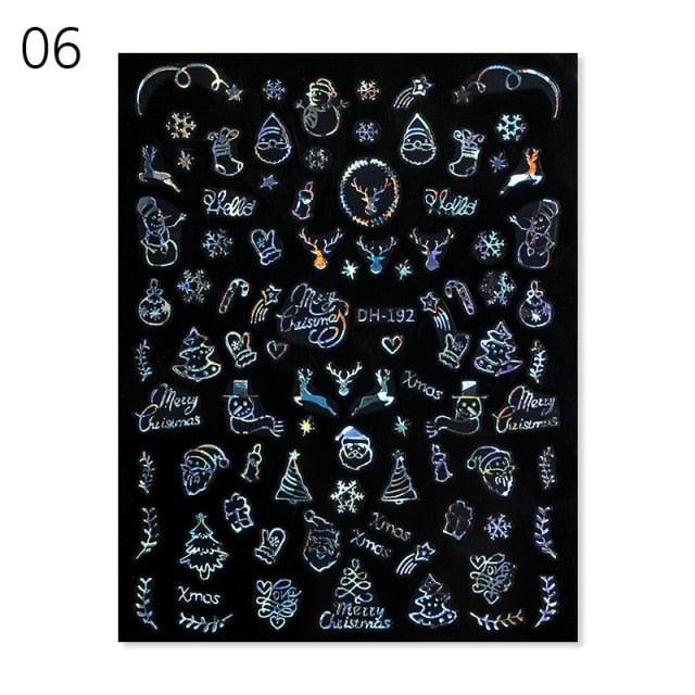 Sliver Bronzing 3D Christmas Nail Art Decoration Sticker Sparkly White Colorful Glitter Geometry Snowflake Winter Slider Foil  Christmas Snowflake Bronzing Christmas Slider Nail Art 3D Decals Decoration Decals Snowflakes Elk Bear Christmas Xmas Stickers