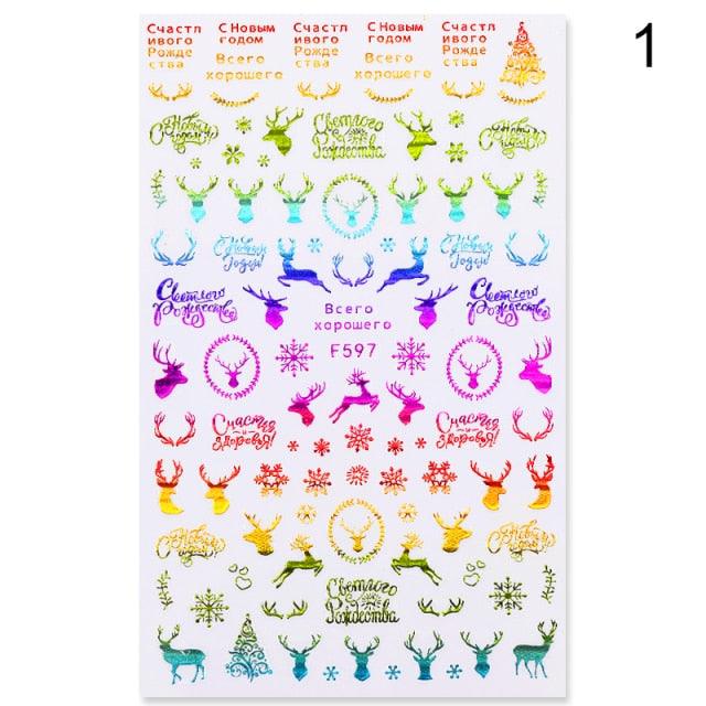 Sliver Bronzing 3D Christmas Nail Art Decoration Sticker Sparkly White Colorful Glitter Geometry Snowflake Winter Slider Foil  Christmas Snowflake Bronzing Christmas Slider Nail Art 3D Decals Decoration Decals Snowflakes Elk Bear Christmas Xmas Stickers
