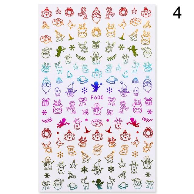 Sliver Bronzing 3D Christmas Nail Art Decoration Sticker Sparkly White Colorful Glitter Geometry Snowflake Winter Slider Foil  Christmas Snowflake Bronzing Christmas Slider Nail Art 3D Decals Decoration Decals Snowflakes Elk Bear Christmas Xmas Stickers
