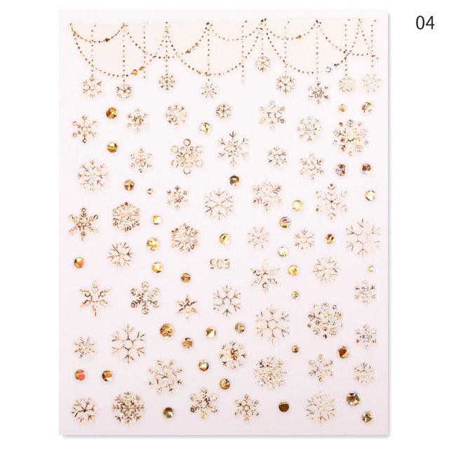 Sliver Bronzing 3D Christmas Nail Art Decoration Sticker Sparkly White Colorful Glitter Geometry Snowflake Winter Slider Foil  Christmas Snowflake Bronzing Christmas Slider Nail Art 3D Decals Decoration Decals Snowflakes Elk Bear Christmas Xmas Stickers