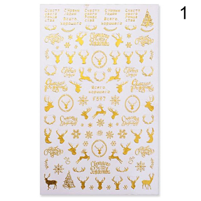 Sliver Bronzing 3D Christmas Nail Art Decoration Sticker Sparkly White Colorful Glitter Geometry Snowflake Winter Slider Foil  Christmas Snowflake Bronzing Christmas Slider Nail Art 3D Decals Decoration Decals Snowflakes Elk Bear Christmas Xmas Stickers