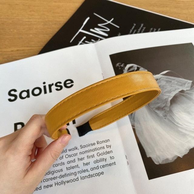Vintage PU Leather Headband Hairbands Solid Headwear for Women Girls Fashion Hair Band Chic Hair Hoop Gorgeous Hair Accessories For Women