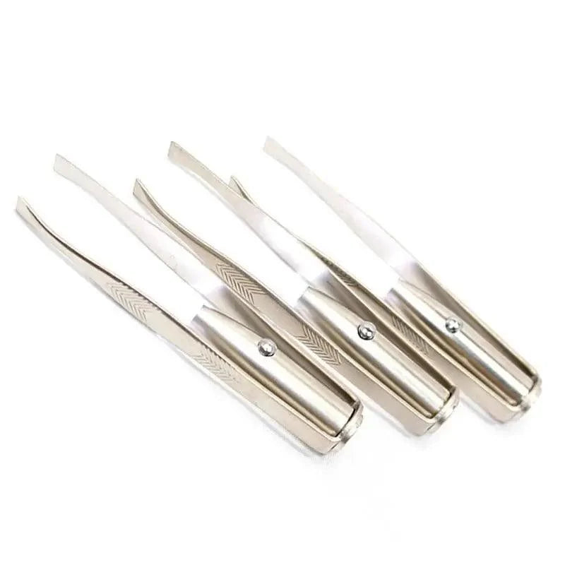 Professional Stainless Steel LED Hair Removal Lightweight Eyebrow Tweezers Makeup Tool With Battery