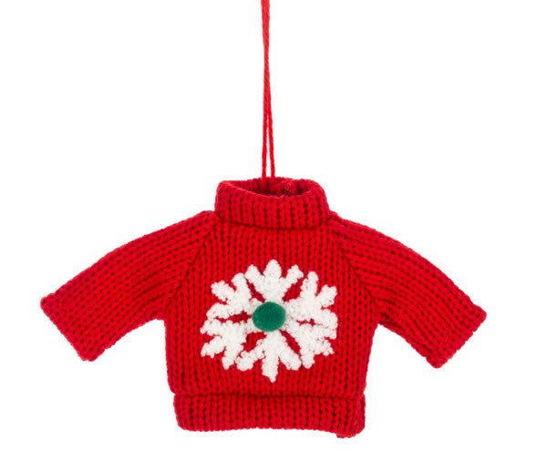 Knit Christmas Sweater Ornament -  Red