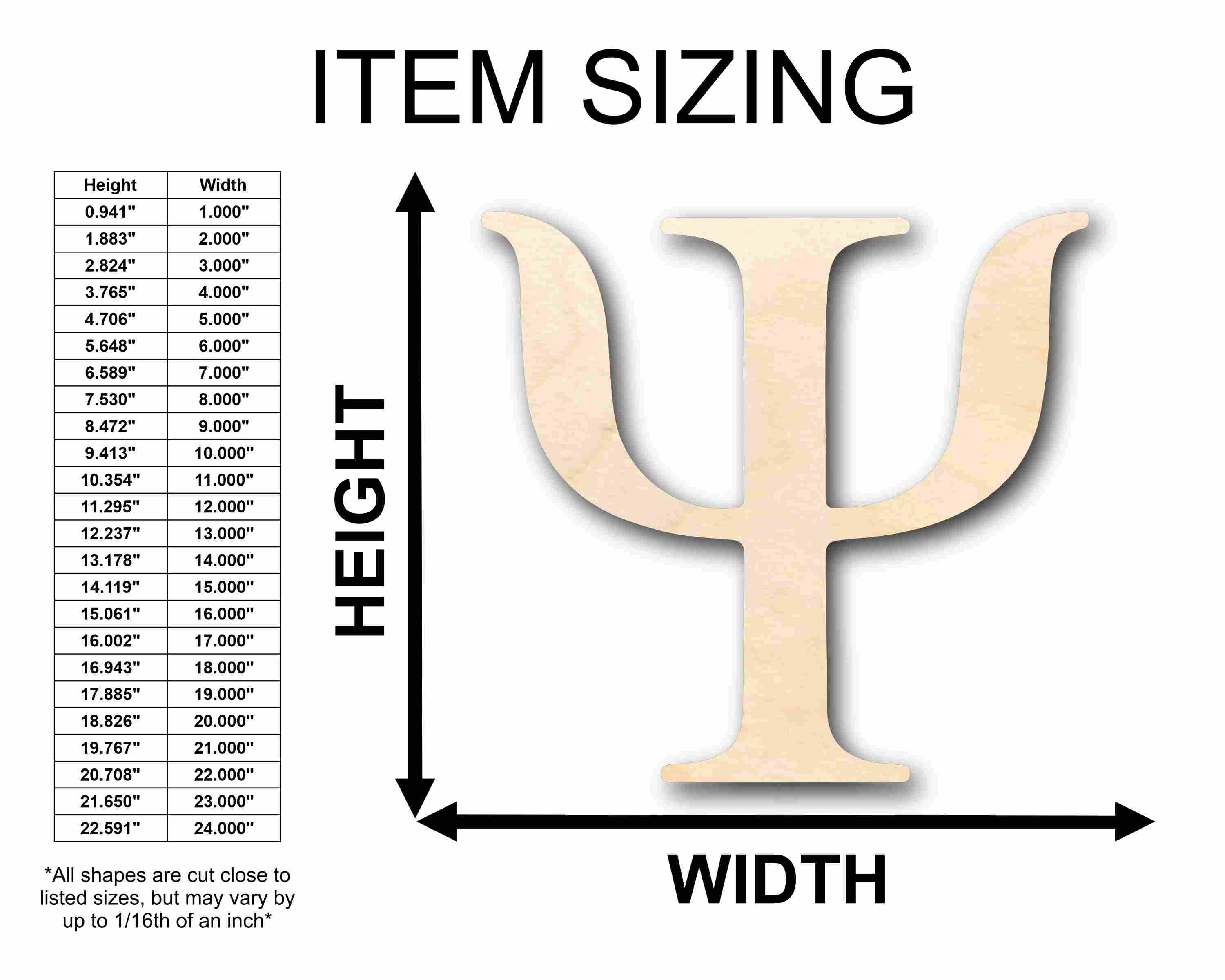 Unfinished Wood Psi Silhouette - Craft- up to 46" DIY