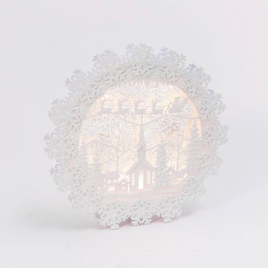Lighted Spinning Water Globe Snowflake Wreath