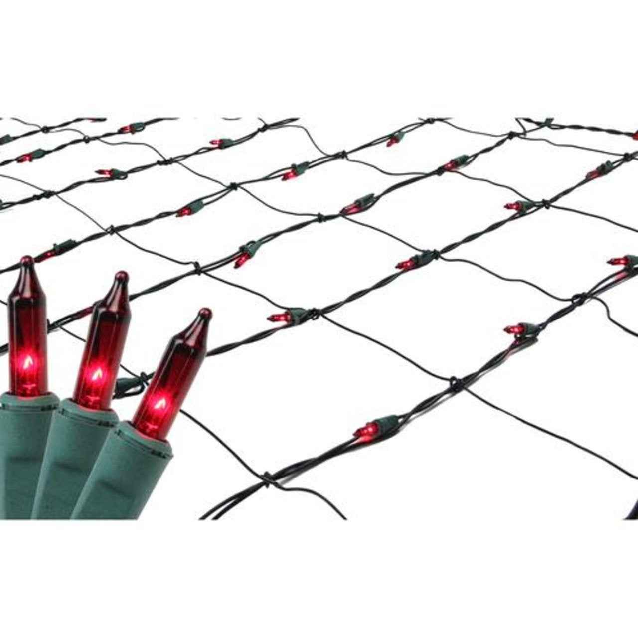 4' X 6' Red Mini Net Style Lights - Green Wire
