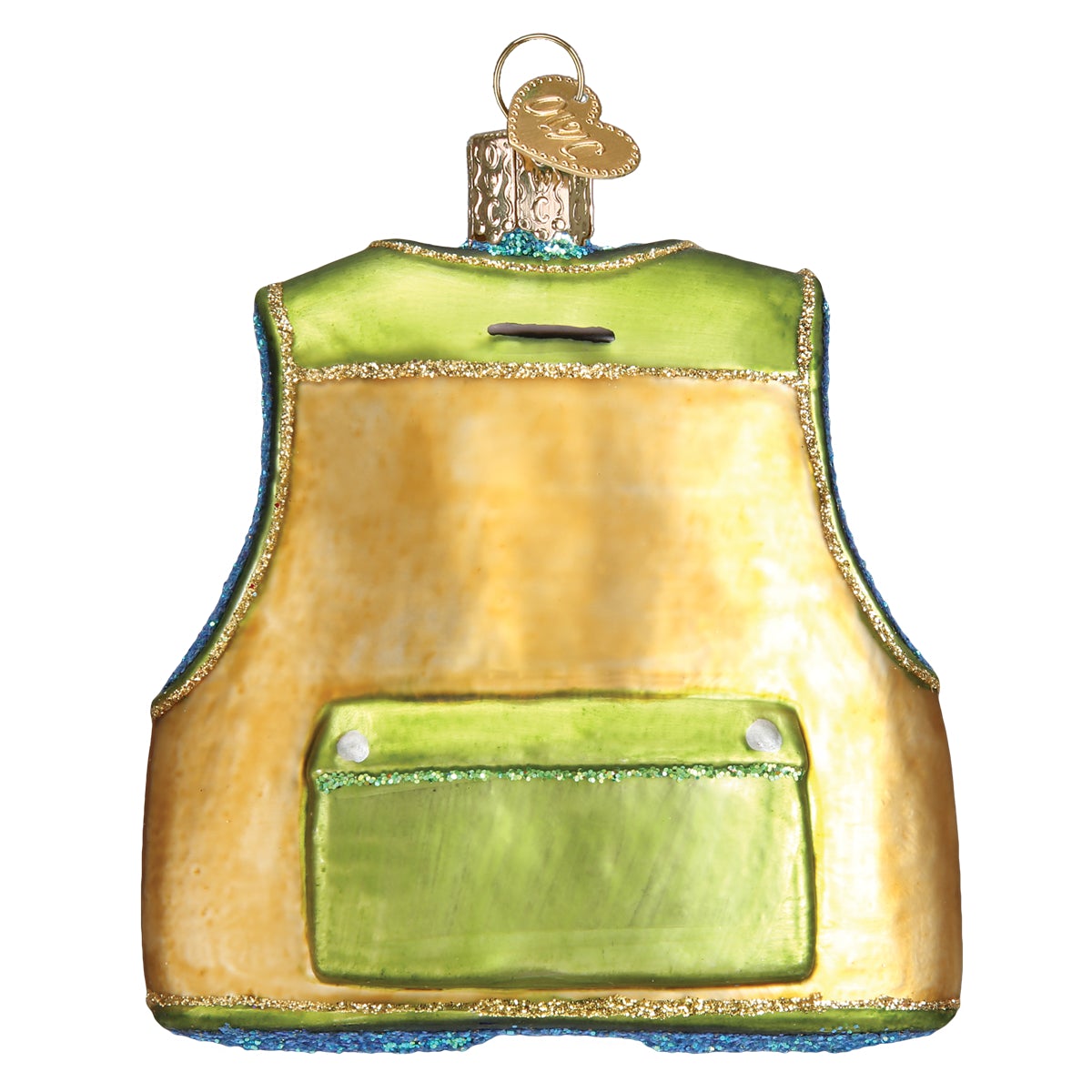 Fishing Vest Glass Ornament