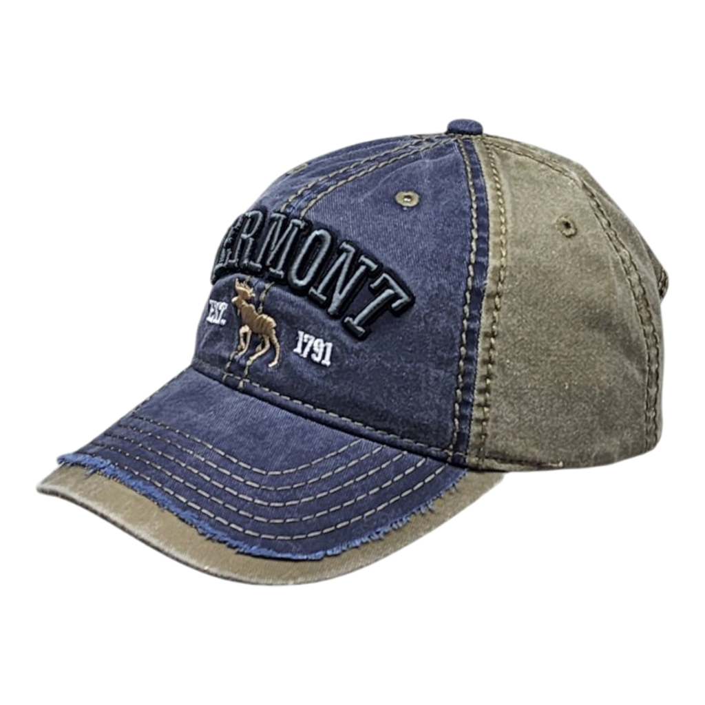 2 Tone Embroidered Hat - Vermont 1791 Moose - Sage and Navy