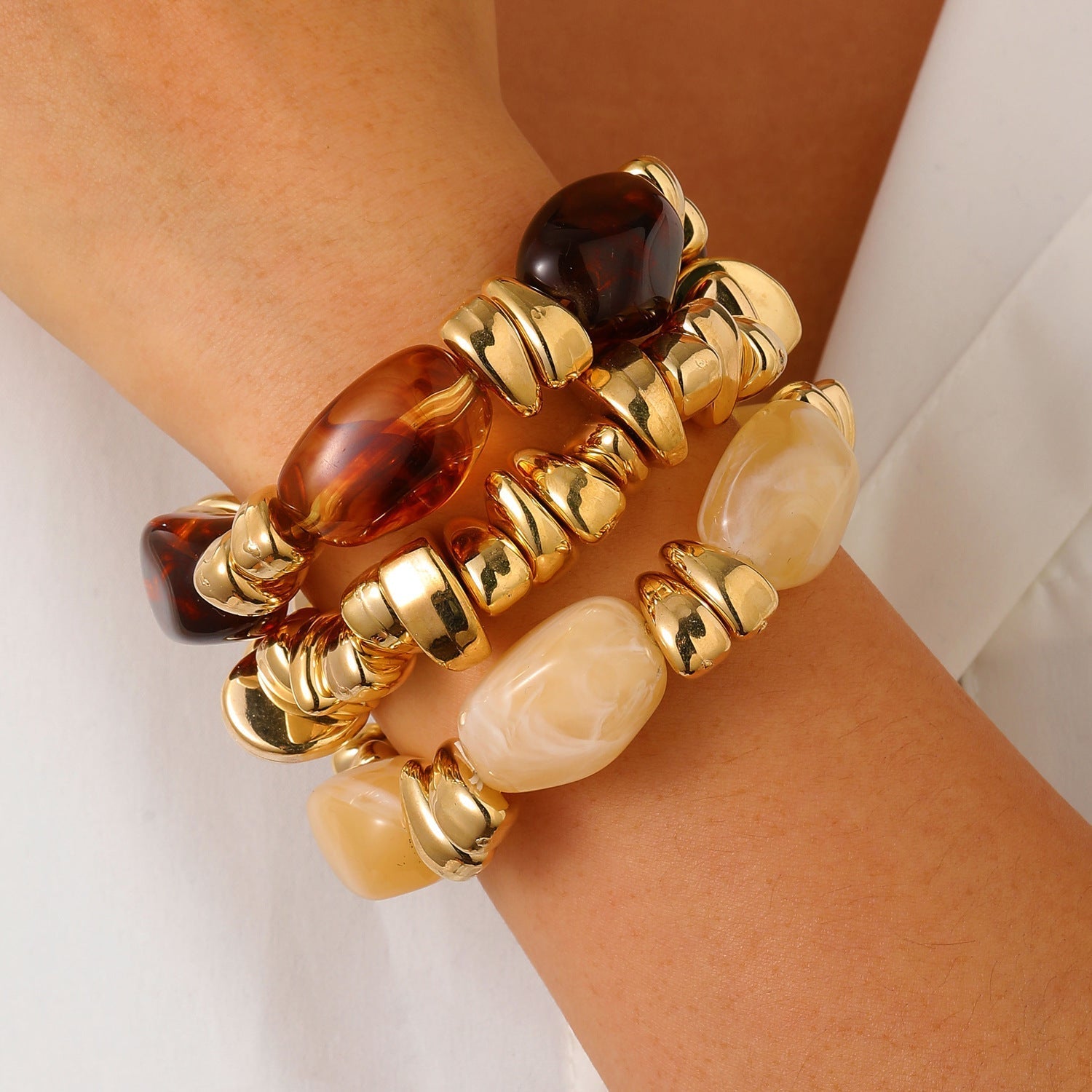 Vintage Irregular Resin Silver Chip Bracelet Set