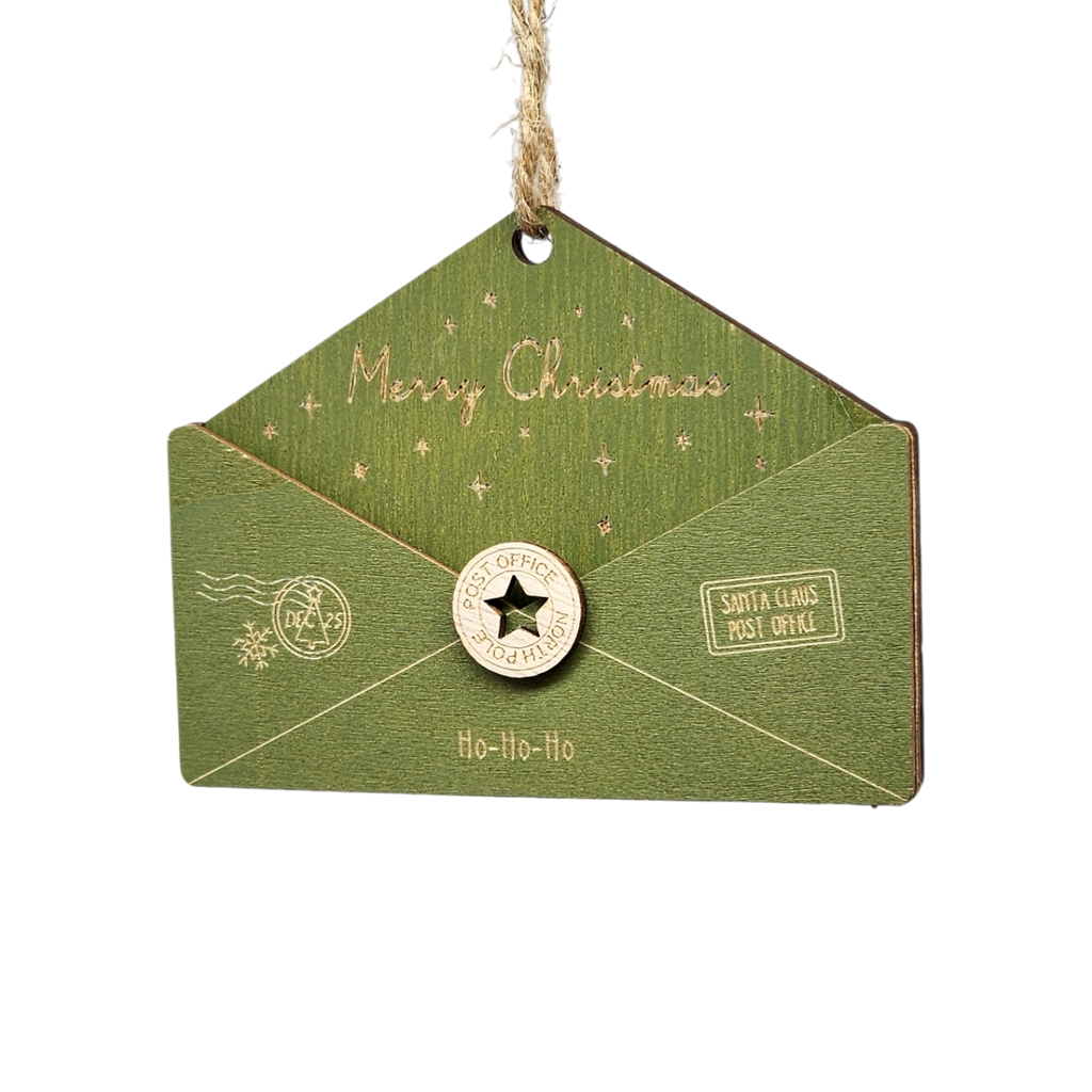 Wooden Letter to Santa Ornament - Green
